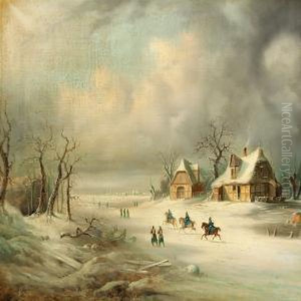 Winther Scene With Soldiers On Horseback Oil Painting by Auguste Achille Morse