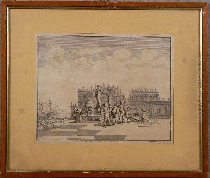 Le Palais Orne De Statues Ou Bord De La Mer A Gennes Oil Painting by Pierre (Pieter) Mortier