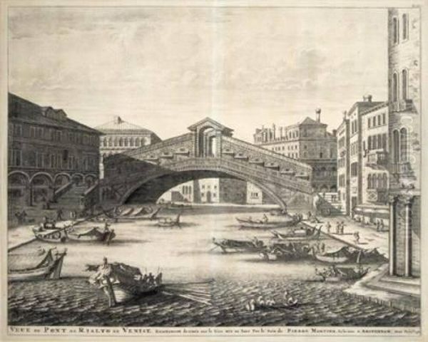 Publisher. Vue Du Pont De Rialto De Venise; La Place De Saint Marc A Venise Oil Painting by Pierre (Pieter) Mortier
