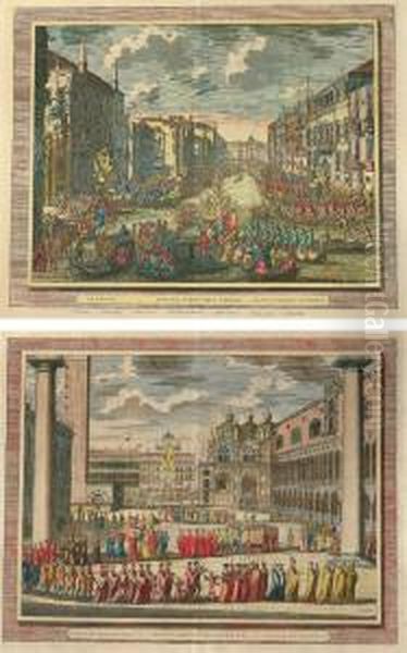 Il Doge In Processione In Piazzetta San Marco. La Regata In Canal Grande Oil Painting by Pierre (Pieter) Mortier