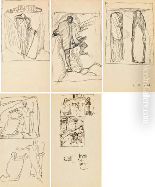 5 Studien Aus Einem Skizzenbuch Oil Painting by Kolo Moser