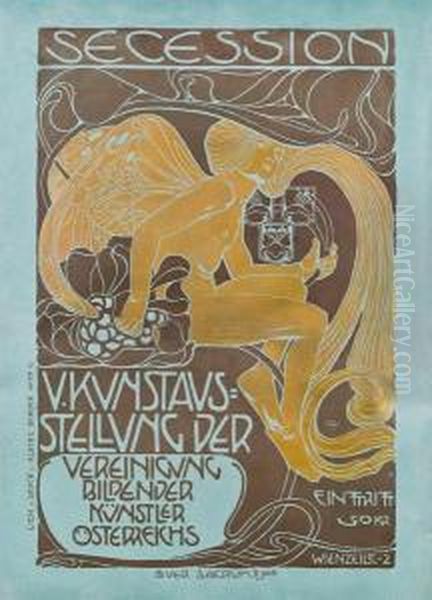 Plakat Fur Die V. Kunstausstellung In Der Secession Oil Painting by Kolo Moser