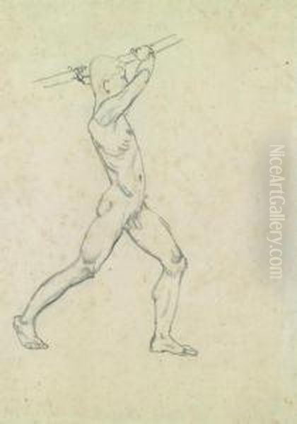 Standing Male Nude Swinginga Pole Oil Painting by Kolo Moser