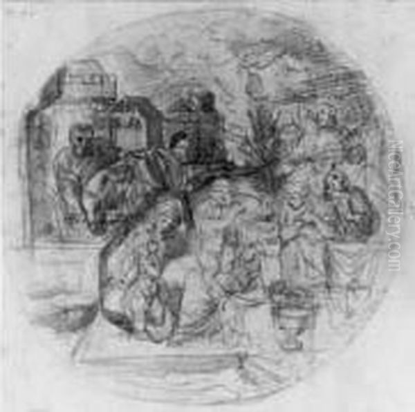 Recto : Marie Et L'enfant Jesus Avec Elizabeth Et Jean Baptiste Enfant Dans Un Paysage Oil Painting by Pierre Mosnier