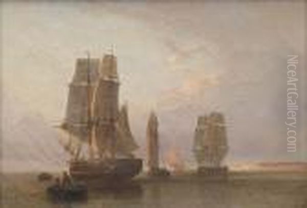 Voiliers Oil Painting by Charles Louis Mozin