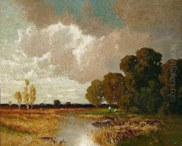 Herbstliche Bachlandschaft Oil Painting by Josef Muhlbeck