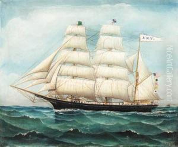 The American Schooner Amy
Oil On Canvas Oil Painting by Otto Muhlenfeld