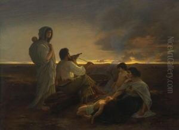 Zigeunerfamilie Auf Der Puszta Oil Painting by Julius Muhr
