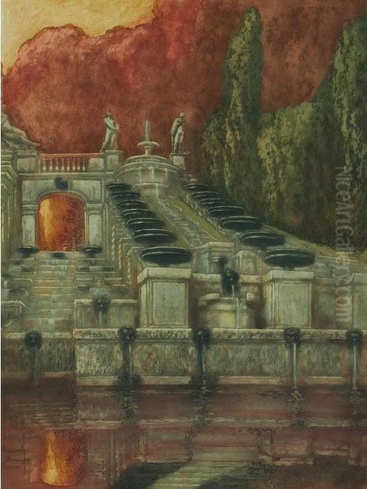 La Grande Cascade De Saint Cloud Oil Painting by Alfredo Muller