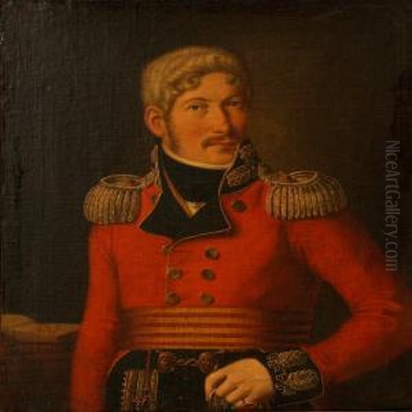 Portrait Of A Naval Officer In Red Uniform Oil Painting by Carl Muller