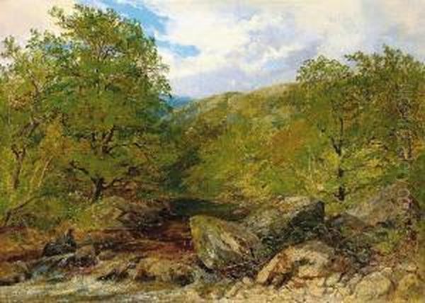 Angler Am Bach In Sommerlicher Landschaft Oil Painting by Carl Muller
