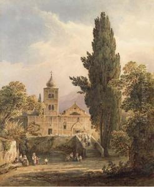 The Church Of Santa Maria Assunta At Castello Gragnano, Near Naples Oil Painting by Carl Muller