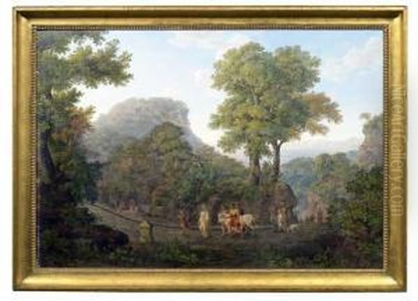 Prozession Zur Opferung In Arkadischer Landschaft Oil Painting by Johann Jakob Muller