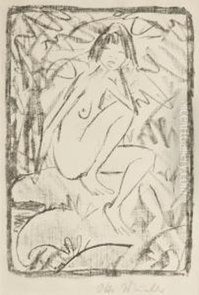 Sitzende, Vom Blattwerk Umgeben Oil Painting by Otto Muller