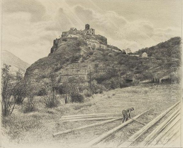 Ruine Schreckenstein An Der Elbe Oil Painting by Richard Muller