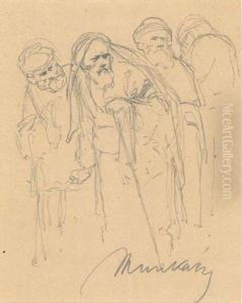 Etude De Personnages Oil Painting by Michael Munkacsy