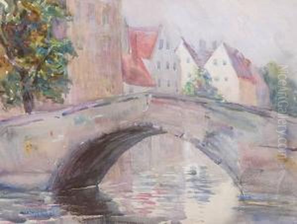 Town View With Bridge Oil Painting by Sarah Sewell Munroe