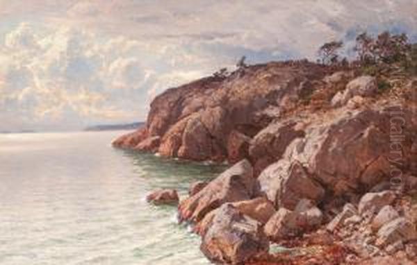 Costal View With Rocks Oil Painting by Hjalmar (Magnus) Munsterhjelm