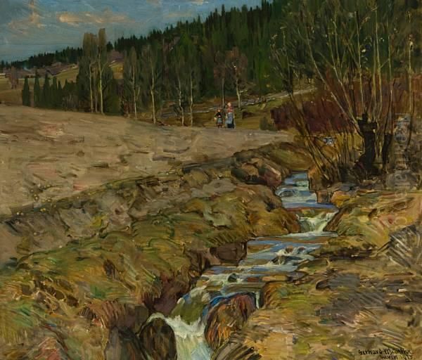 Pa Tur Langs Bekken Oil Painting by Gerhard Munthe