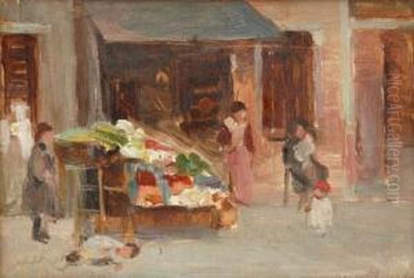 Fruit Stand Oil Painting by Josephine Muntz-Adams