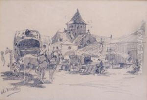 La Place Du Marche Oil Painting by Alphonse Frederic Muraton