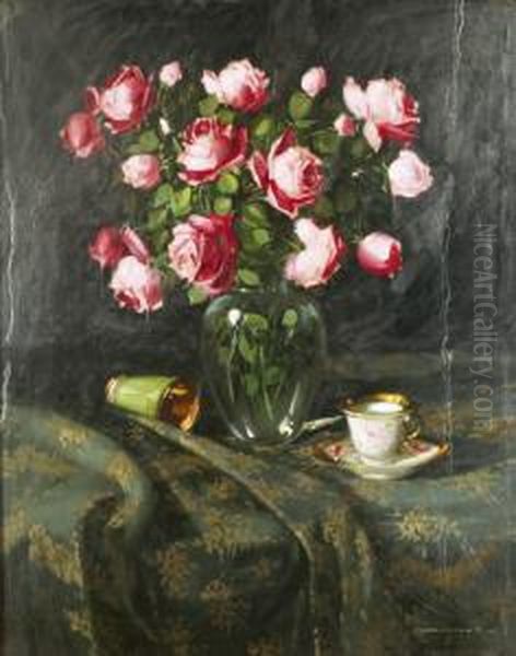 Rozsas Csendelet Oil Painting by Vilmos Murin