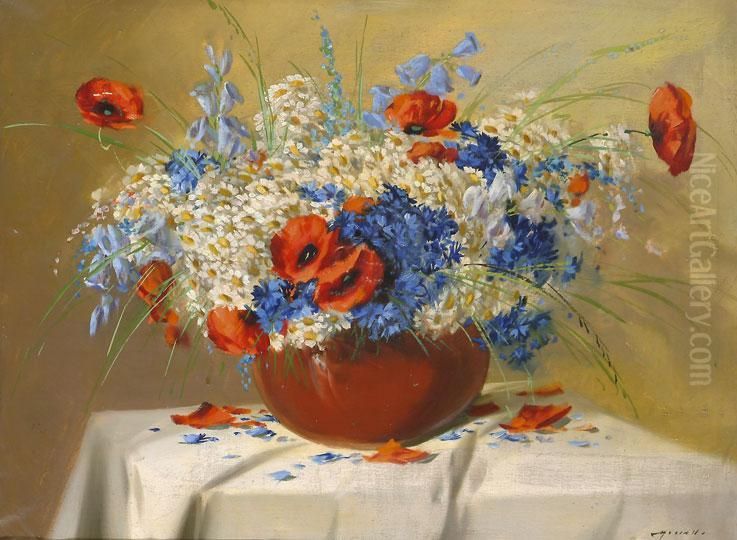 Pipacsos Csendelet Oil Painting by Vilmos Murin