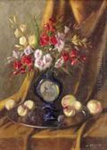 Viragcsendelet Almaval Oil Painting by Vilmos Murin