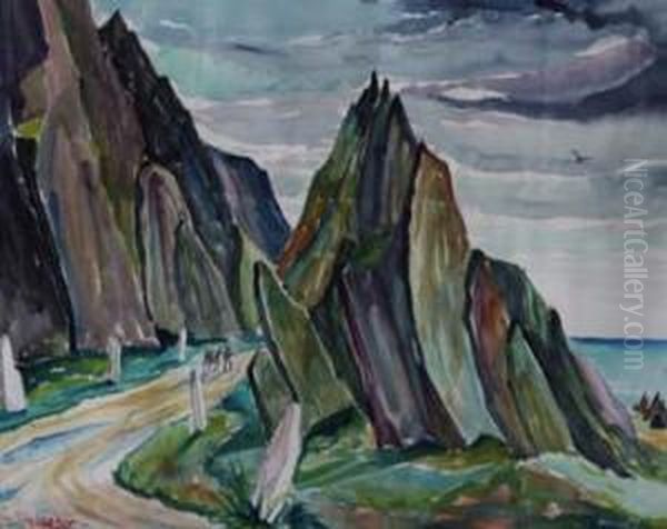 Figure Swithin A Mountainous Landscape Oil Painting by Charles Murray