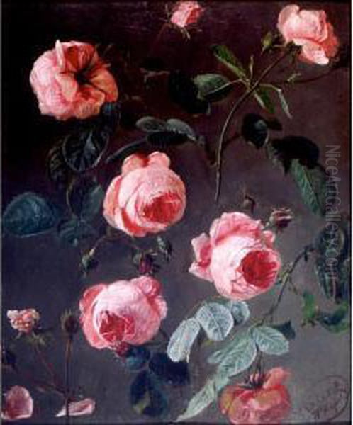 A Study Of Roses Oil Painting by William Mussil