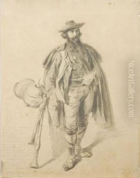 Studie Eines Romischen Dudelsackspielers Oil Painting by Anton Muttenthaler