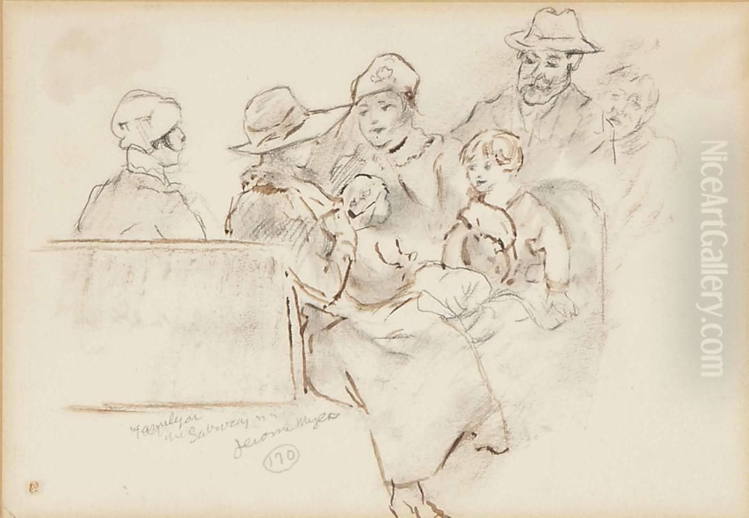 Family On The Subway Oil Painting by Jerome Myers