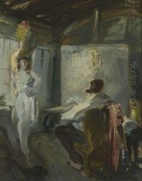 Maler Und Sein Modell. 1933. Oil Painting by Franz Naager