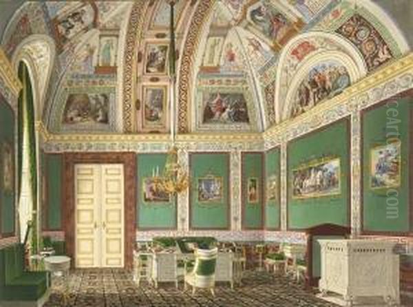 Schreibkabinett Der Konigin Therese Von Bayern In Der Munchner Residenz. Oil Painting by Franz Xaver Nachtmann