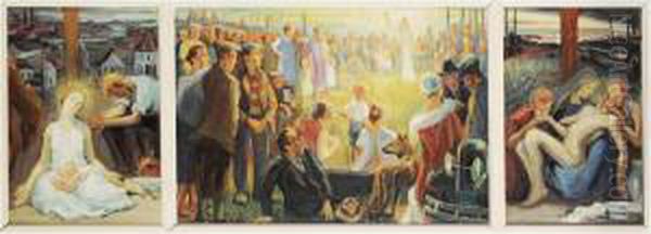 Central Preaching Of Christ, Left The Holy Family And Right The Mourning Of Christ Oil Painting by Frans Nackaerts