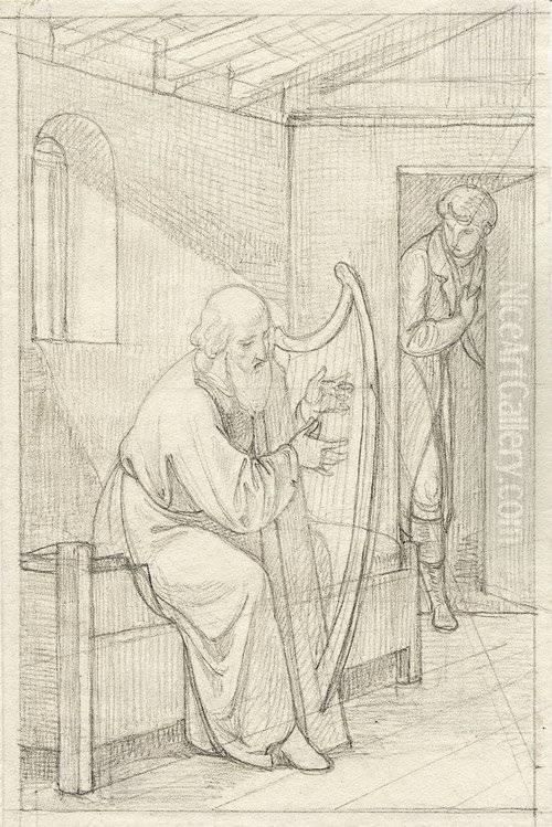 Der Harfner Oil Painting by Gustav Heinrich Naeke