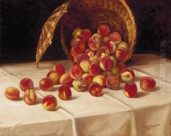 Still Life Of Peaches Oil Painting by Erno Nagy