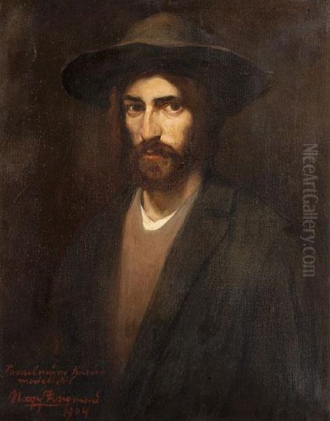 Kalapos Ferfi Portreja Oil Painting by Zsigmond Nagy
