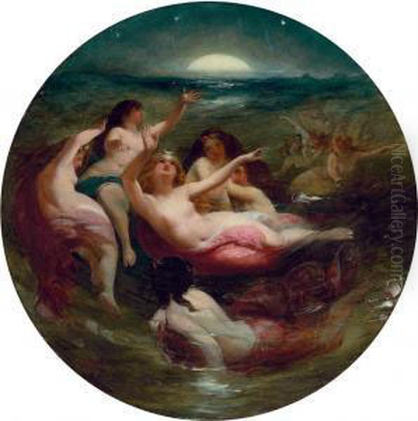 The Water Nymph's Hymn To The Rising Moon Oil Painting by John George Naish