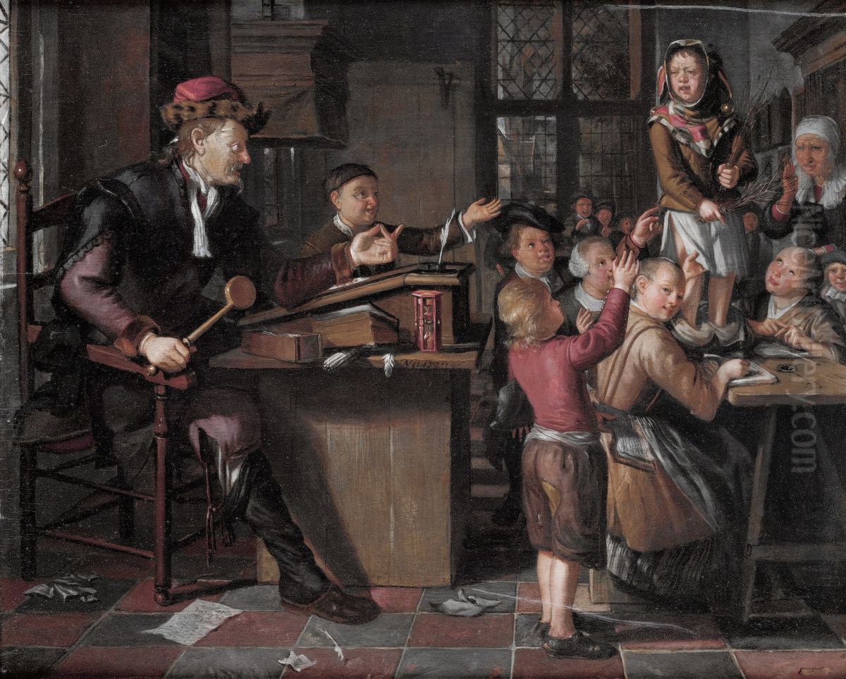 A Schoolroom Interior Oil Painting by Matthijs Naiveu