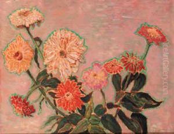 Gerberas Oil Painting by Dirk Berend Nanninga