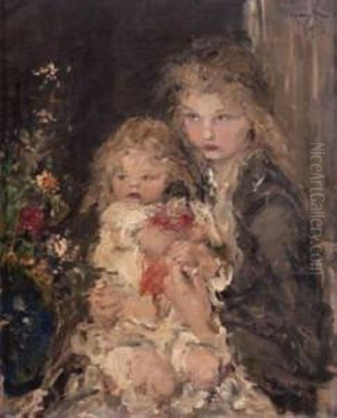 Mere Et Enfant Oil Painting by Aurel Naray