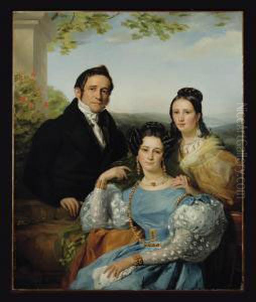 Portrait Of Theodore Joseph Jonet And His Two Daughters Oil Painting by Francois-Joseph Navez