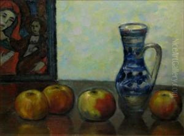 Naturastatica Cu Mere Si Icoana Oil Painting by Grigore Negosanu