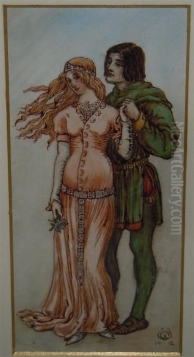 Lovers And Two Others Oil Painting by Olga Nesta Loudhead