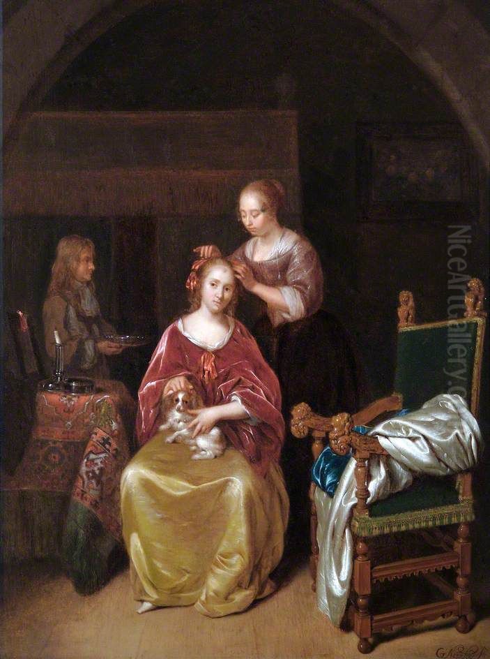 A Lady At Her Toilet Oil Painting by Caspar Netscher