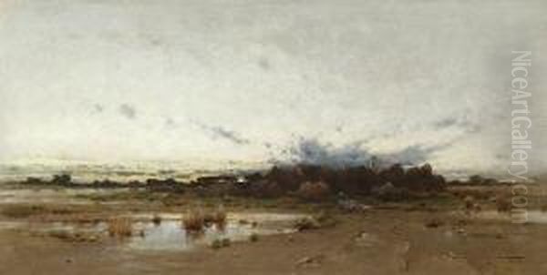 Abendliche Moorlandschaft. Oil Painting by Ludwig, Louis Neubert