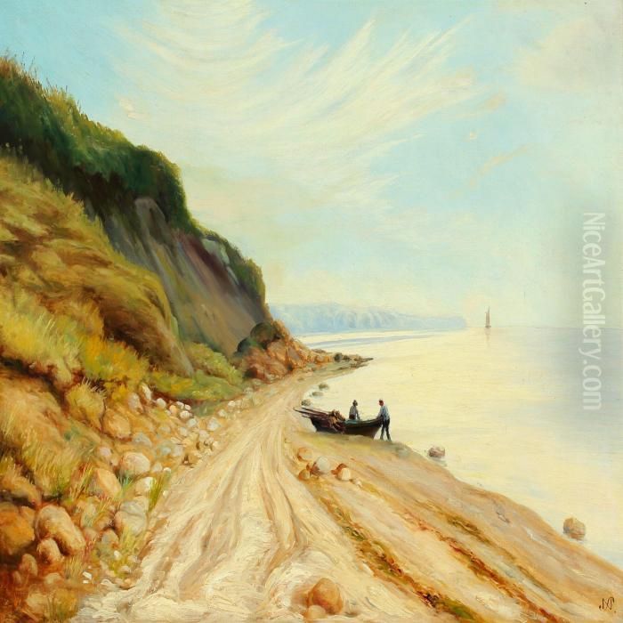 Coastel Scenery With Fishermen On The Beach Oil Painting by Siegfried Neuhaus