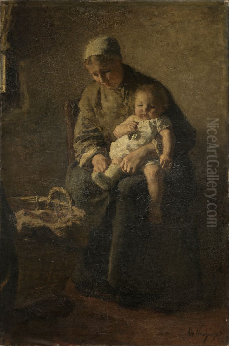 Mother And Child Oil Painting by Albert Neuhuys