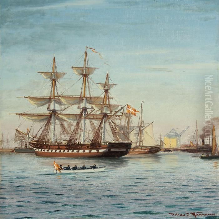 Copenhagen Harbour With Sailing Ships Oil Painting by Johann Neumann